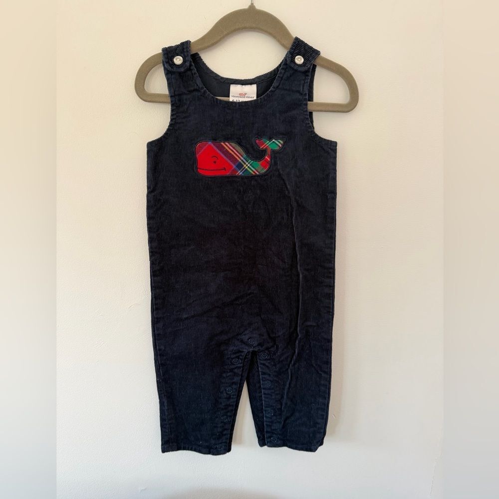 Vineyard Vines Romper vintage Boys 6-12M Corduroy Whale Applique Overalls Outfit - Picture 1 of 7